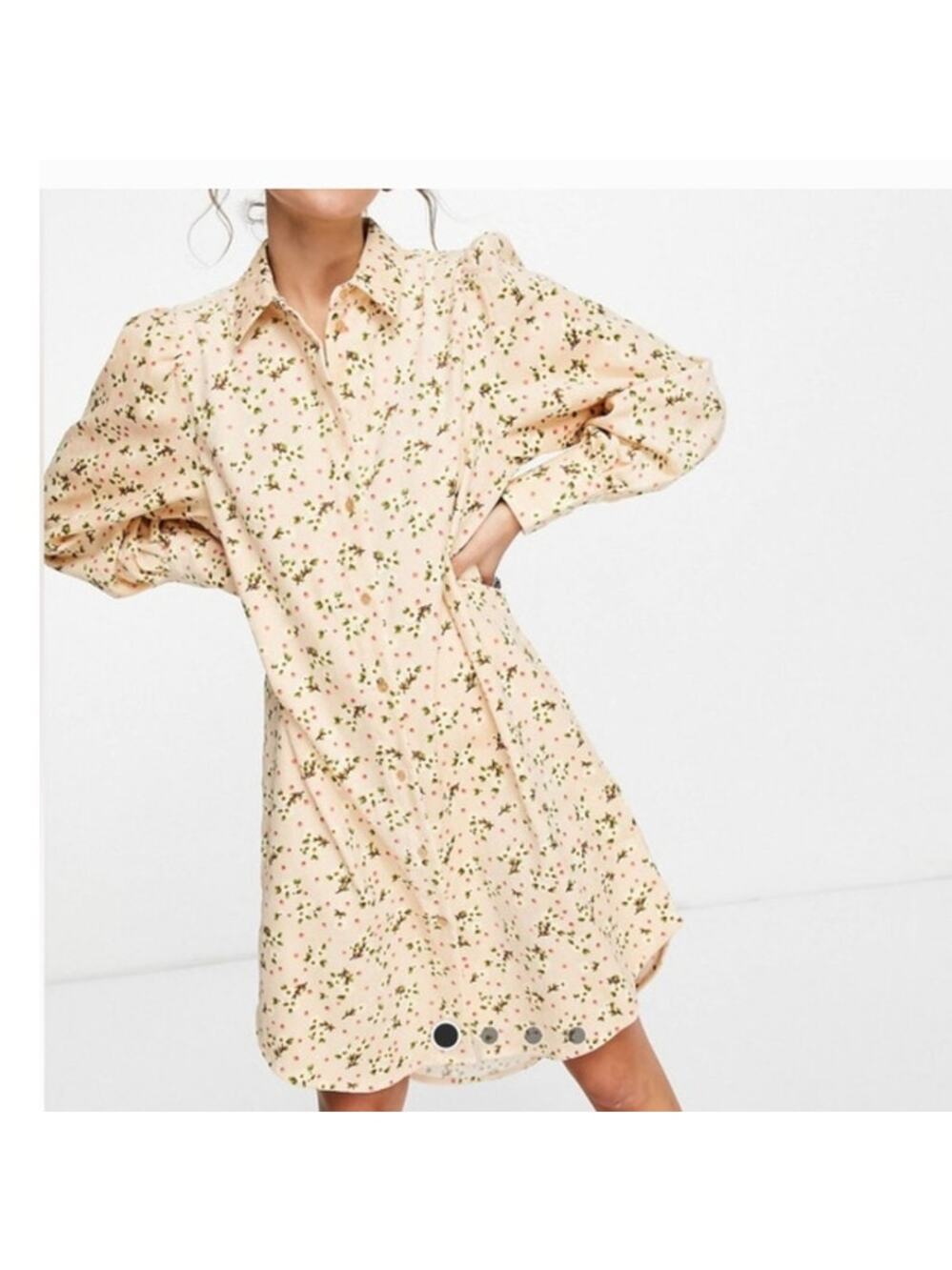 Vila corduroy yellow floral shirt dress nwot size 10